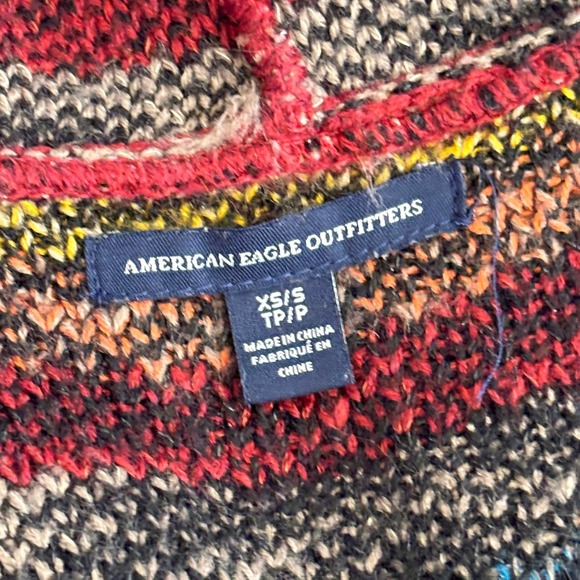 American Eagle Aztec Fringe Poncho Sweater Cardigan Vest Womens XS Southwestern - Picture 7 of 10